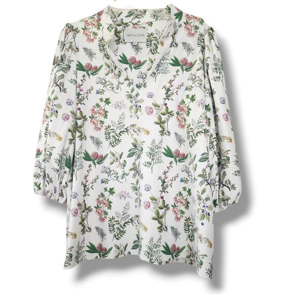 Smith & Quinn Eliza Top Botanical Print White Green size XL - Picture 1 of 9